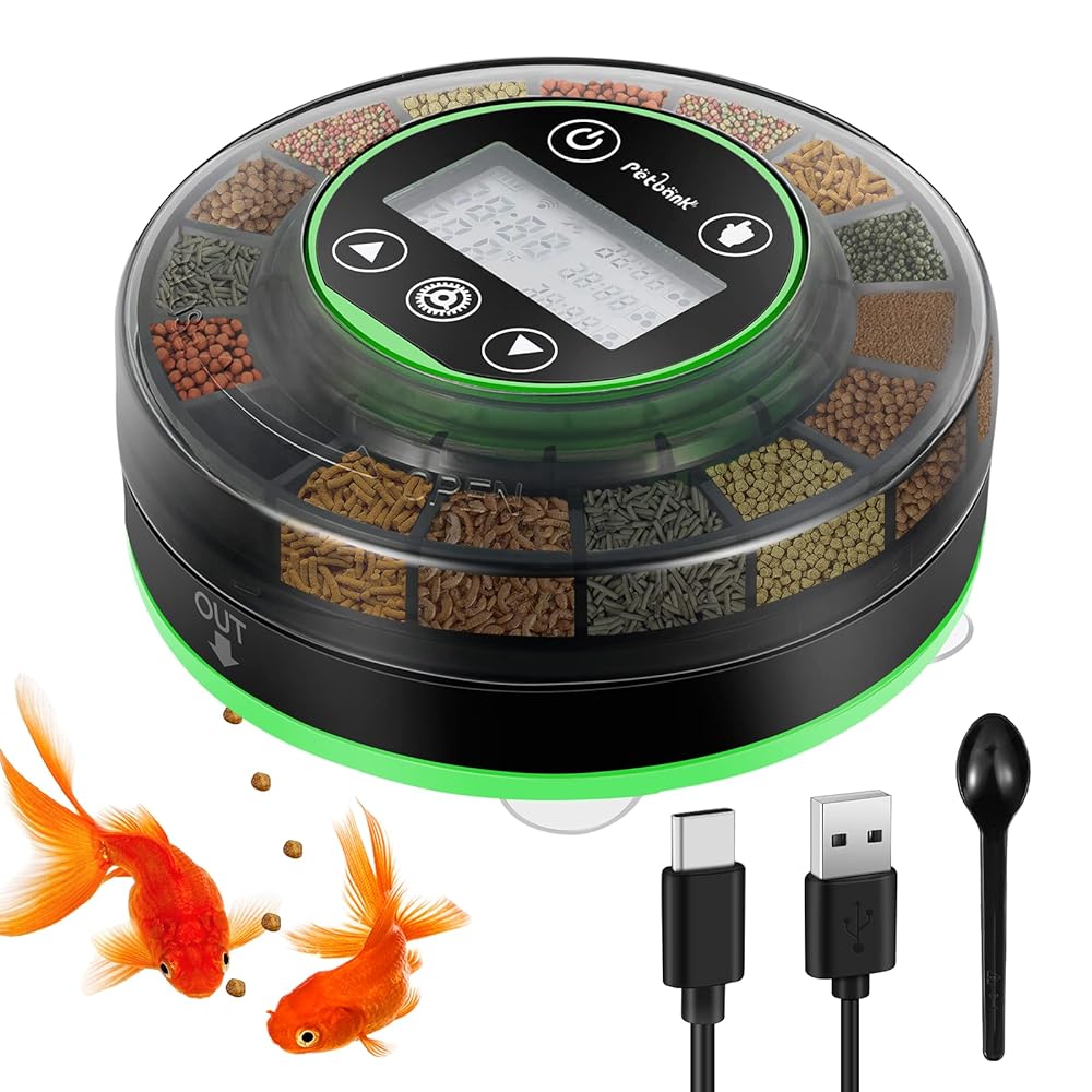 Automated Aquarium Fish Feeder – Moisture-Proof Precision Betta Trip Feeder, USB Rechargeable Fish Meals Dispenser with Timer and LCD Show