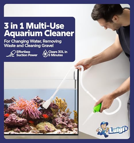 Luigi's Aquarium Gravel Pump Vacuum - Handheld Siphon Hose for Fast Water and Sand Modifications - Important Fish Tank Cleansing Instruments and Equipment