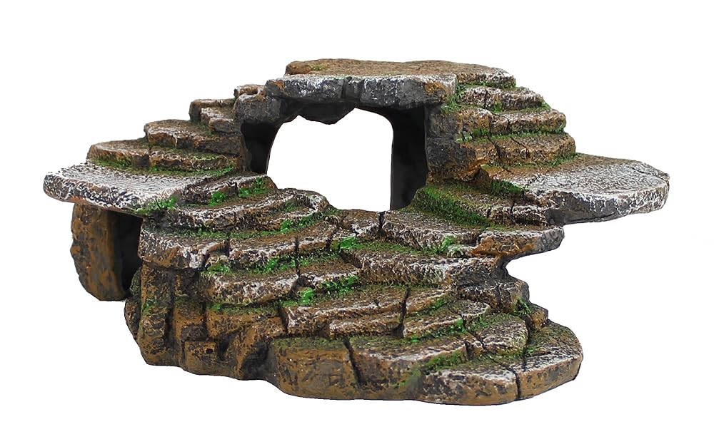 PENN-PLAX Reptology Shale Scape Step Ledge & Cave Hideout – Basking Platform – Ornamental Resin for Aquariums and Terrariums – Superb for Reptiles, Amphibians, and Fish – Medium…