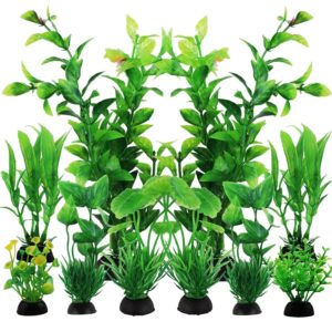 PietyPet Aquarium Decorations: 10-Pack Inexperienced Plastic Vegetation for Fish Tanks