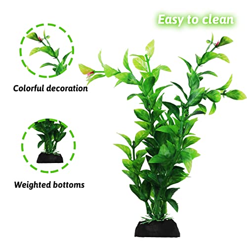 PietyPet Aquarium Decorations: 10-Pack Inexperienced Plastic Vegetation for Fish Tanks