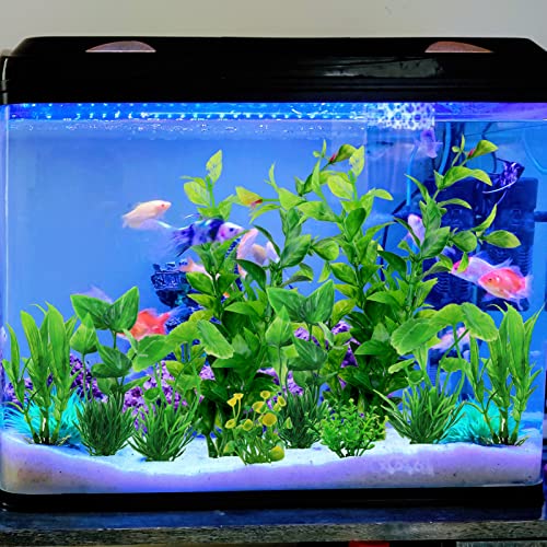 PietyPet Aquarium Decorations: 10-Pack Inexperienced Plastic Vegetation for Fish Tanks