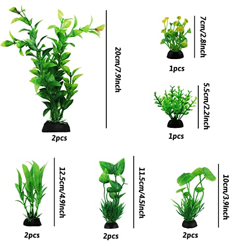 PietyPet Aquarium Decorations: 10-Pack Inexperienced Plastic Vegetation for Fish Tanks