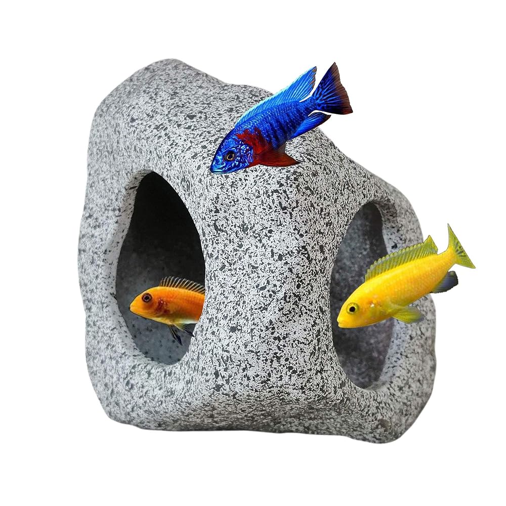 Secure and Non-Poisonous Ceramic Aquarium Rock Cave for Aquatic Pets to Breed, Play, and Relaxation – Ornamental Stone for Betta Fish