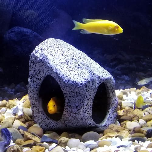 Secure Non-Poisonous Ceramic Aquarium Hideaway Rock Cave for Aquatic Pets to Breed, Play, and Relaxation - Ornamental Stone for Betta Fish